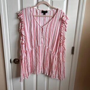 Lane Bryant Ruffle‎ Sleeve Top Striped Button Up Blouse Plus Size 30/32